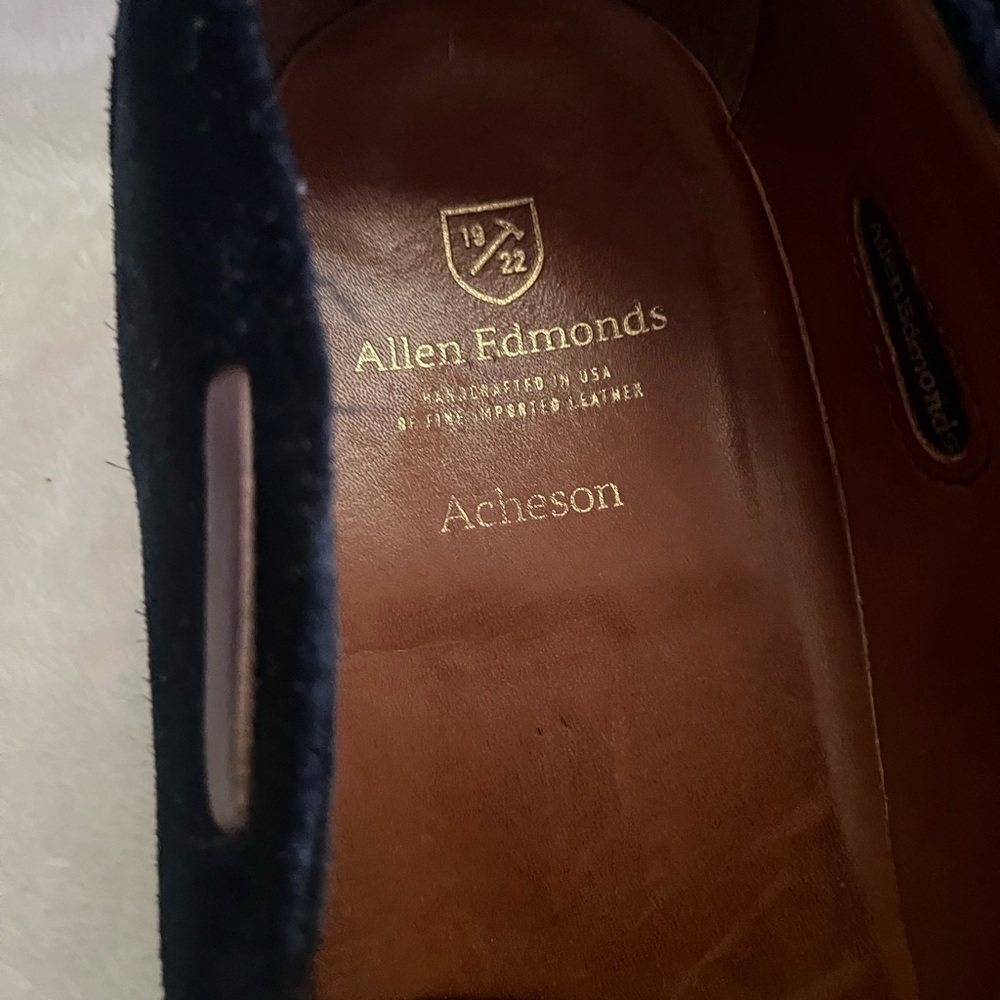 RARE MODEL | ALLEN EDMONDS 11E NAVY BLUE SUEDE ACHESON TASSEL LOAFER DRESS SHOES - Picture 9 of 13